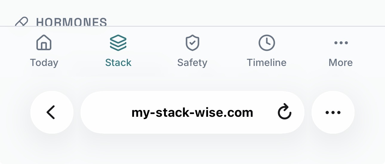 Safari bottom bar showing the more button on my-stack-wise.com