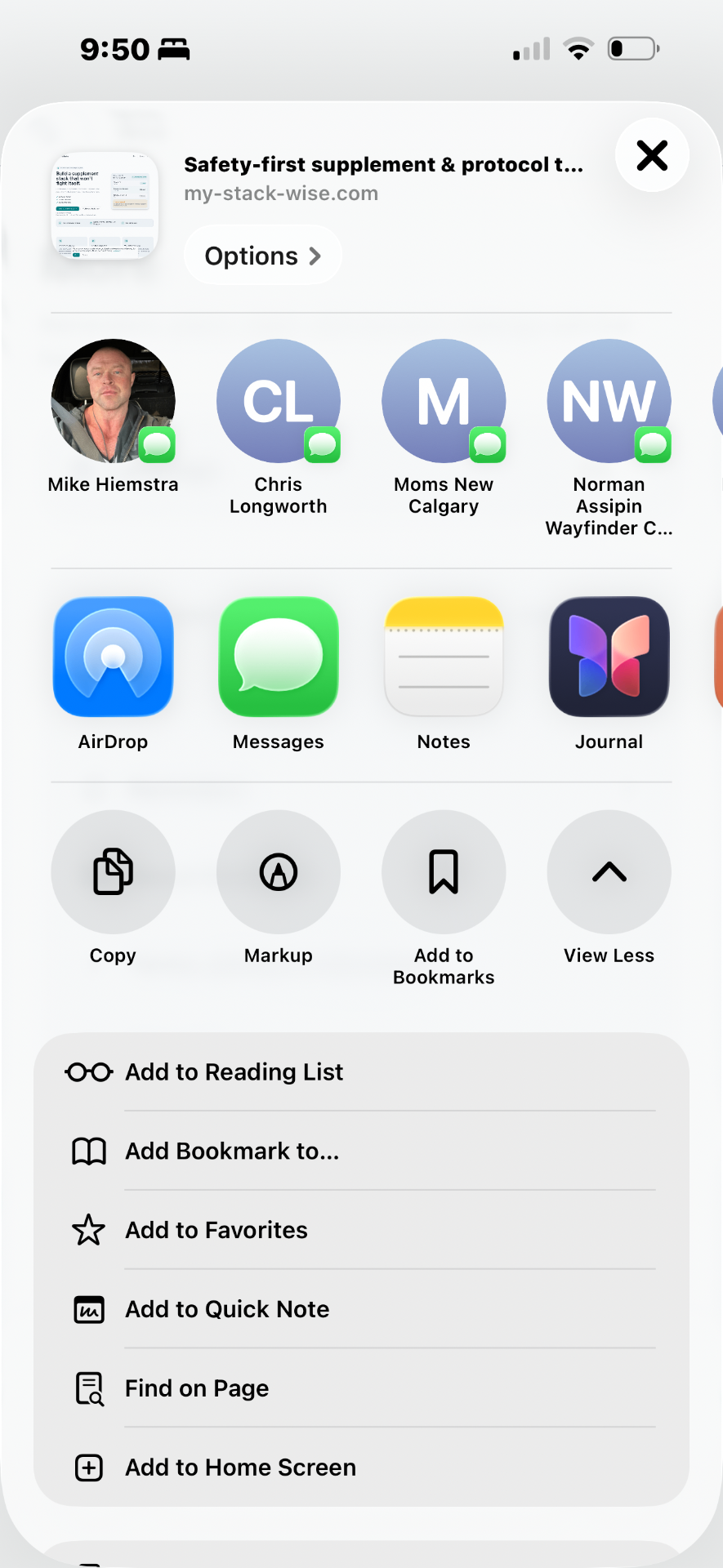 iOS share sheet with Add to Home Screen option